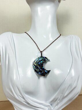 Abalone Shell Crescent Moon Necklace – Copper Tree of Life Mermaid Jewelry A109